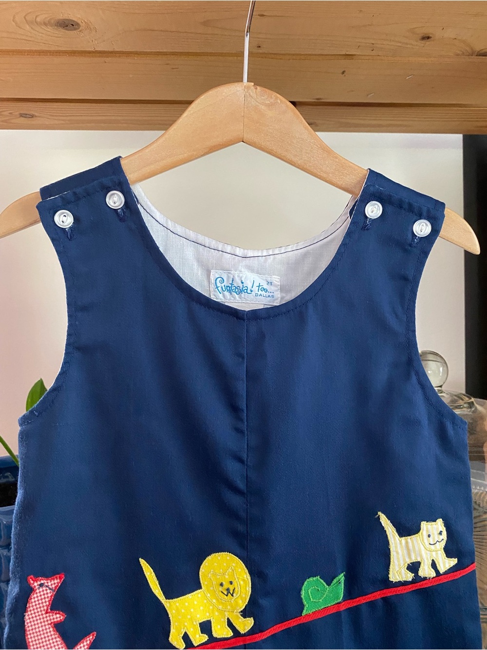 Funtasia Too Vintage Blue Animal Appliqués Jon Jon Romper 2t - Picture 6 of 15